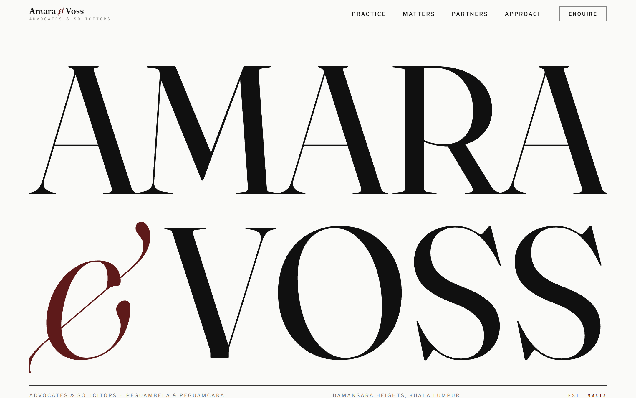 Amara & Voss template — live site, top of page