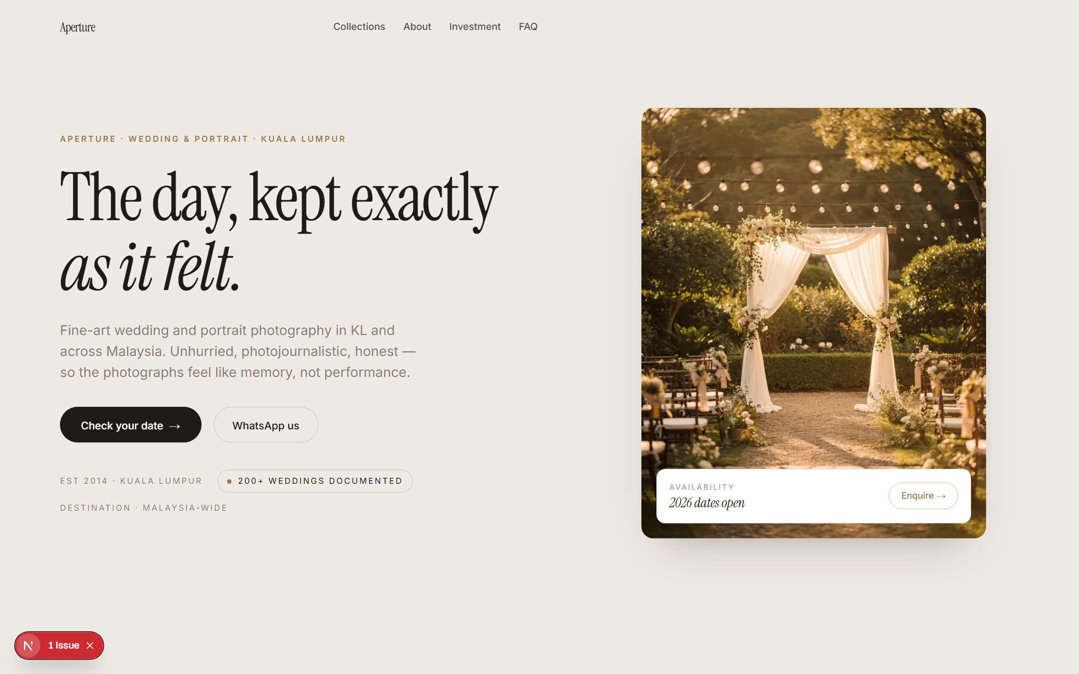 Aperture template — live site preview