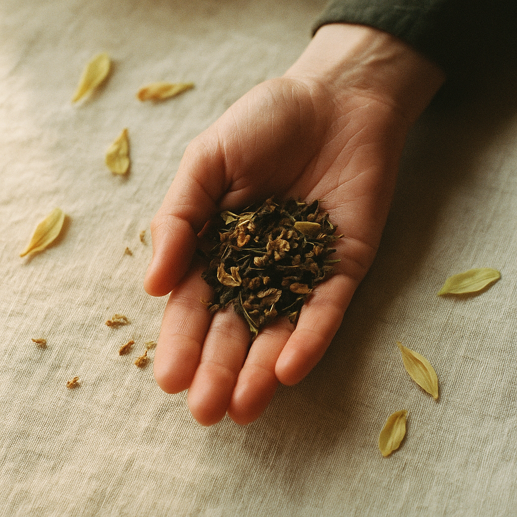 Adeline Yeoh — founding esthetician, hand cradling botanicals