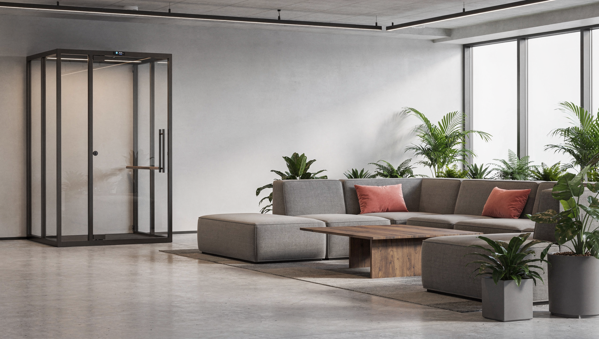 The Commons lounge — open social area with timber shelving and warm natural light