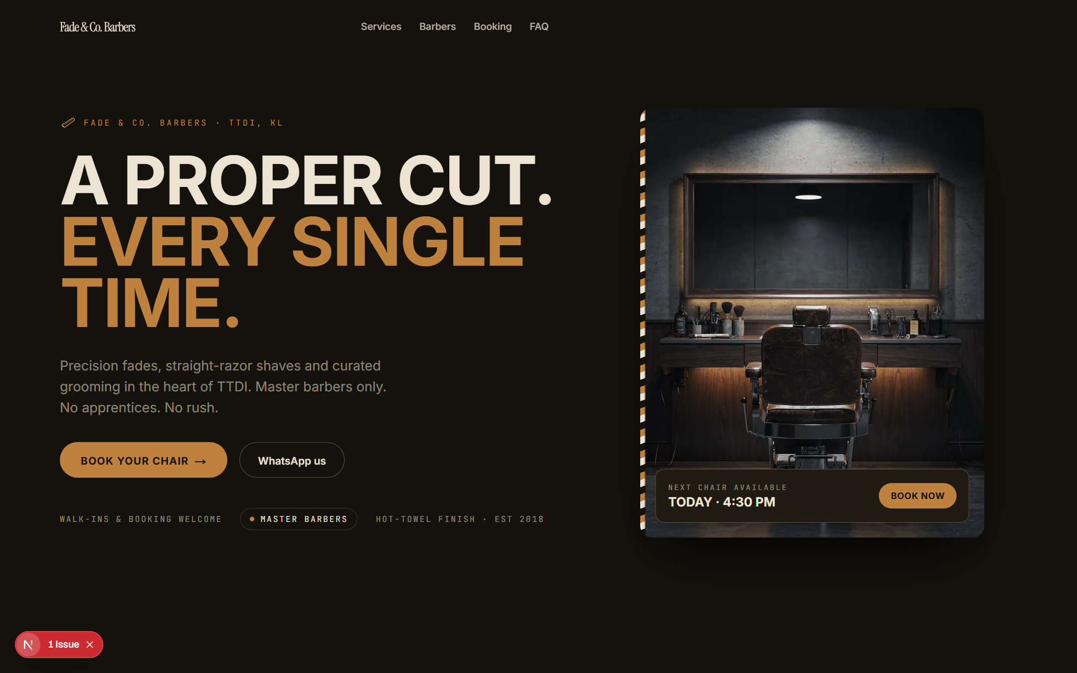 Fade template — live site preview
