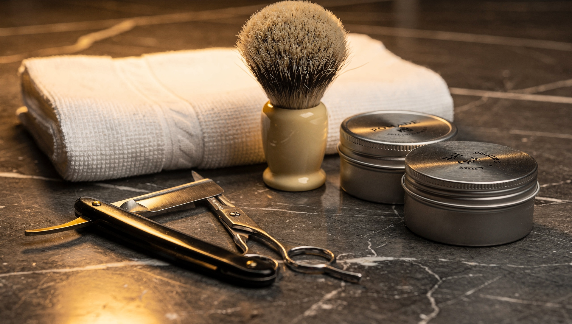 Fade & Co. grooming tools and leather-chair interior — TTDI, KL