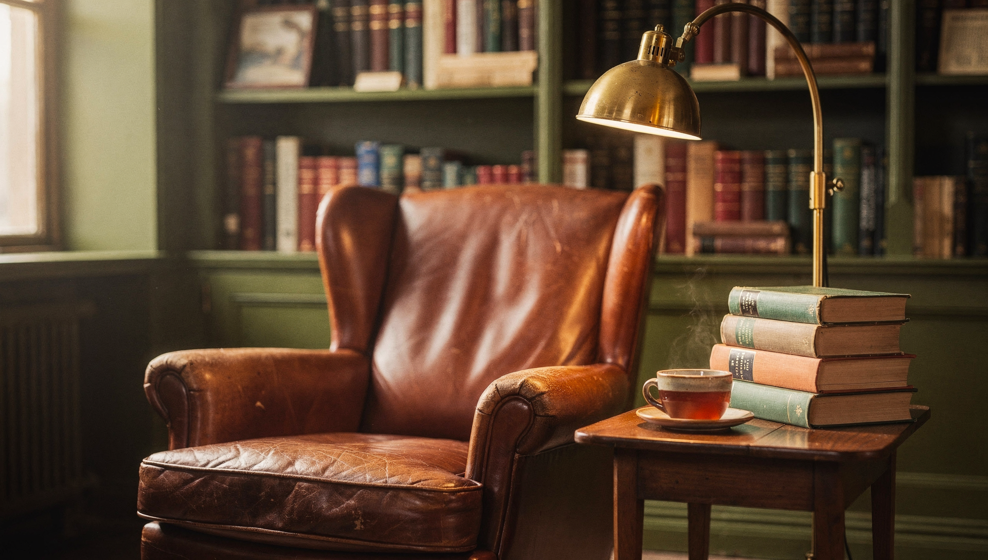 Folio Books — reading nook with armchair and bookshelves