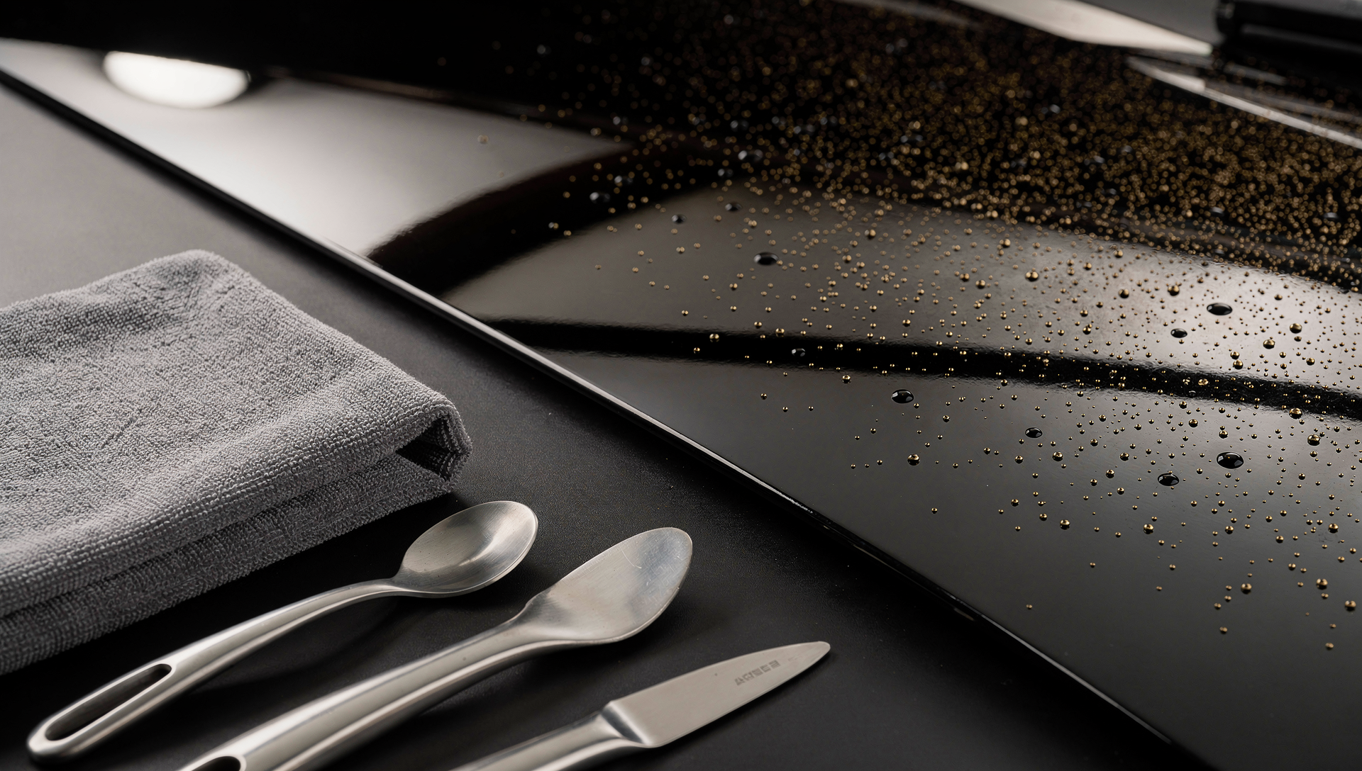 Lustre — beaded water on a ceramic-coated panel showing the hydrophobic effect after professional detailing