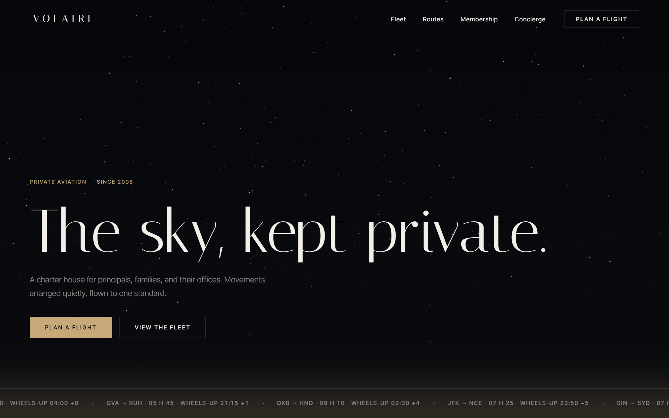 Volaire template — live site, top of page